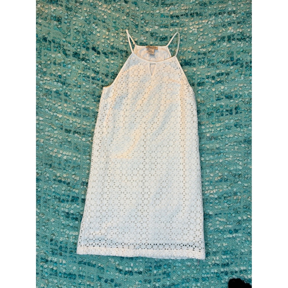 Lucky Brand‎ White Eyelet Sleeveless Dress XS Spaghetti Strap Keyhole Sundress